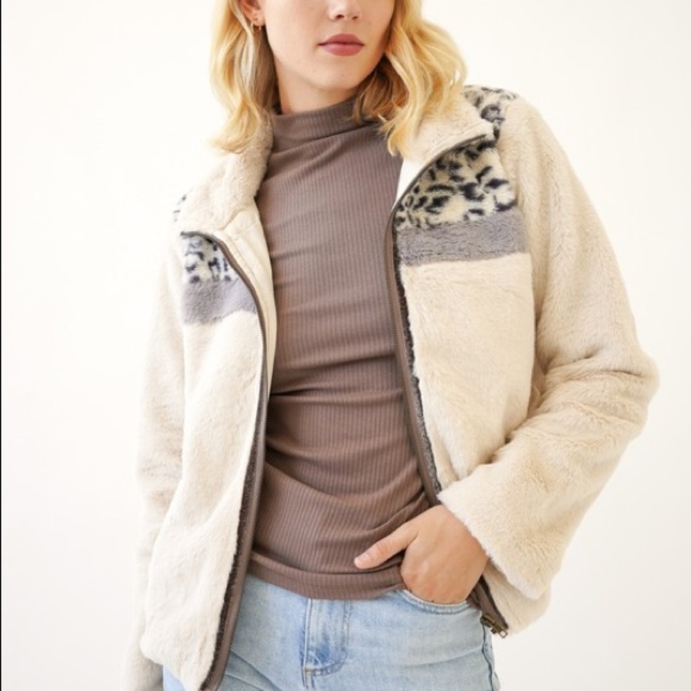 Faux Fur Zip-up Jacket - Brand New
